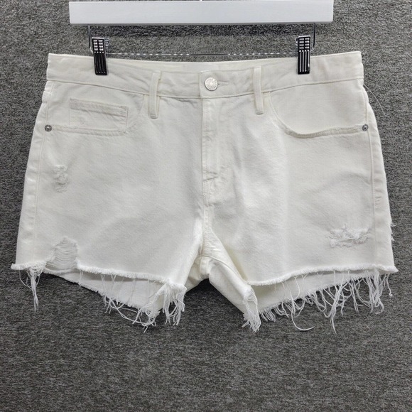 Frame Denim Pants - FRAME Le Grand Garcon White Denim Distressed Shorts Size 27 NWOT
